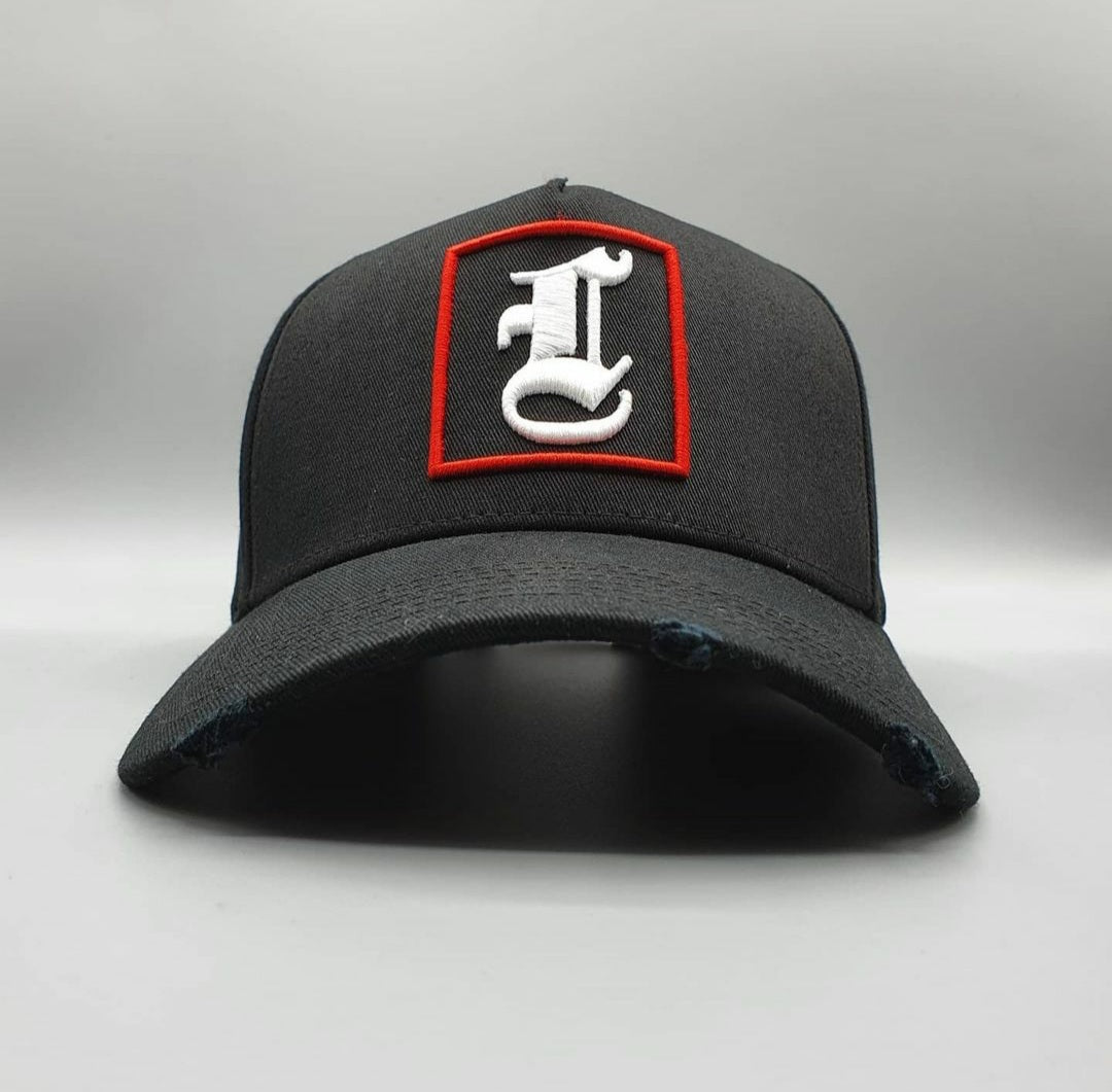 ONYX BLACK & RED DISTRESSED BASEBALL CAP - Lucido Clothing