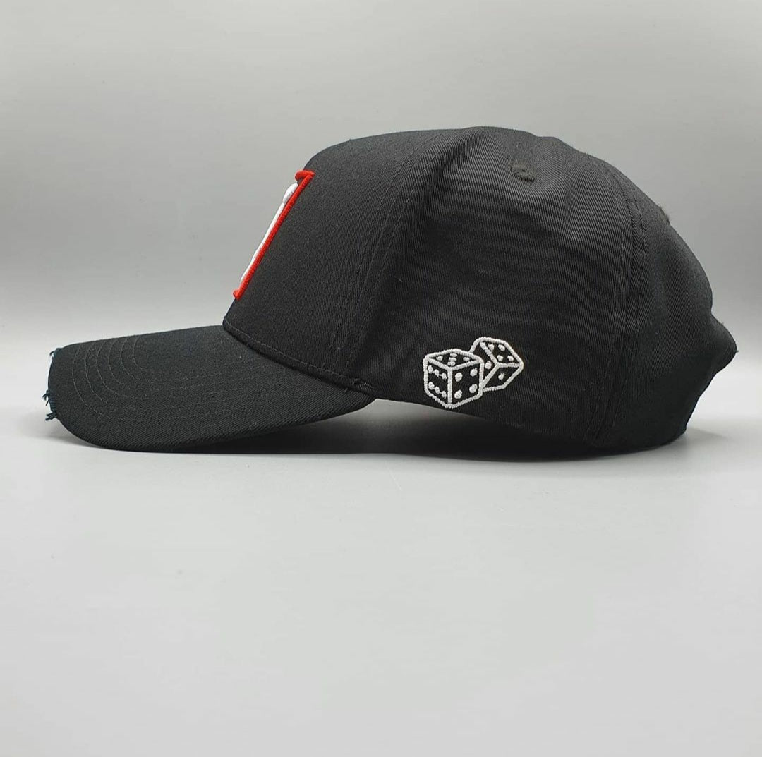 ONYX BLACK & RED DISTRESSED BASEBALL CAP - Lucido Clothing