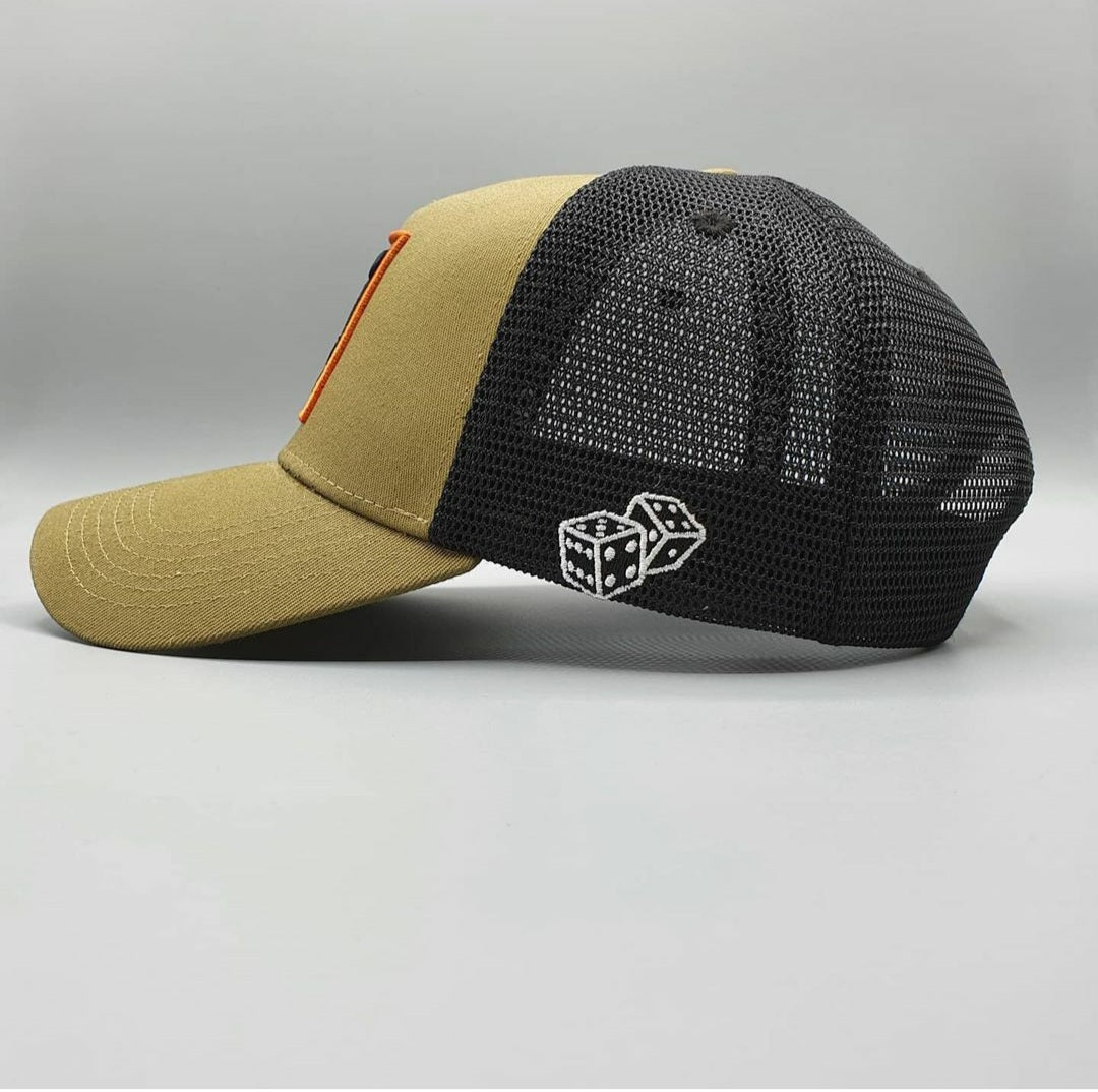 KHAKI AND SUNBURNT ORANGE  TRUCKER CAP - Lucido Clothing