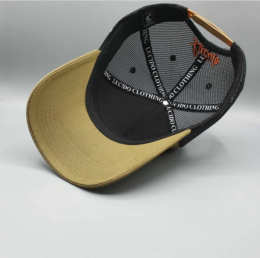 KHAKI AND SUNBURNT ORANGE  TRUCKER CAP - Lucido Clothing